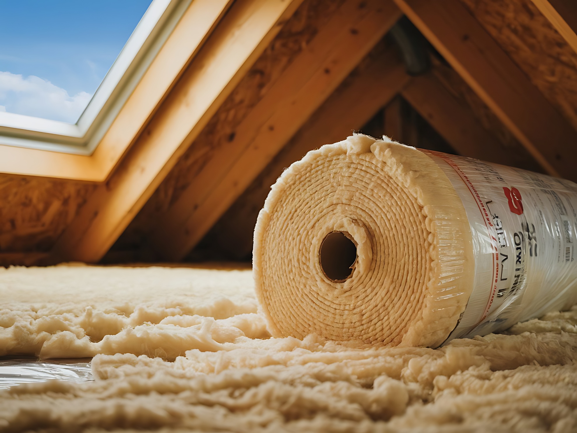 roll insulation material attic with skylight ready installation